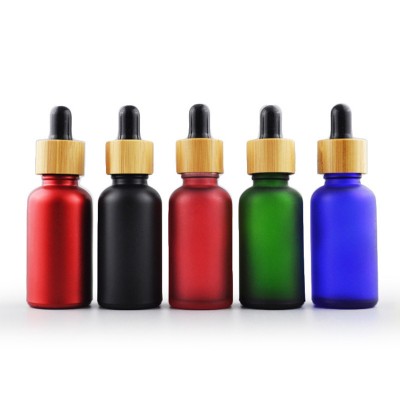 Bamboo wood screw cap green frosted glass safety cover dropper essential oil bottle