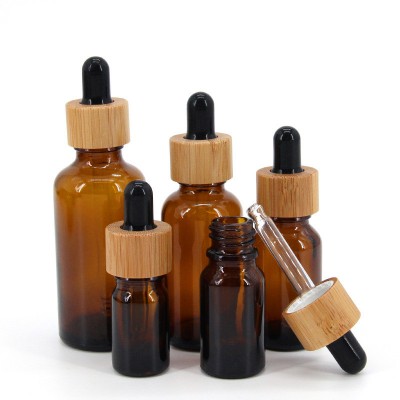 Factory wholesale medical light proof glass dropper bottle essential oil bottle with bamboo cover