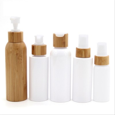 Eco-Friendly Cosmetics Packaging Environment Friendly 60ml 100ml 150ml Bamboo Cap white Spray e liquid lotion Emulsion Bottle